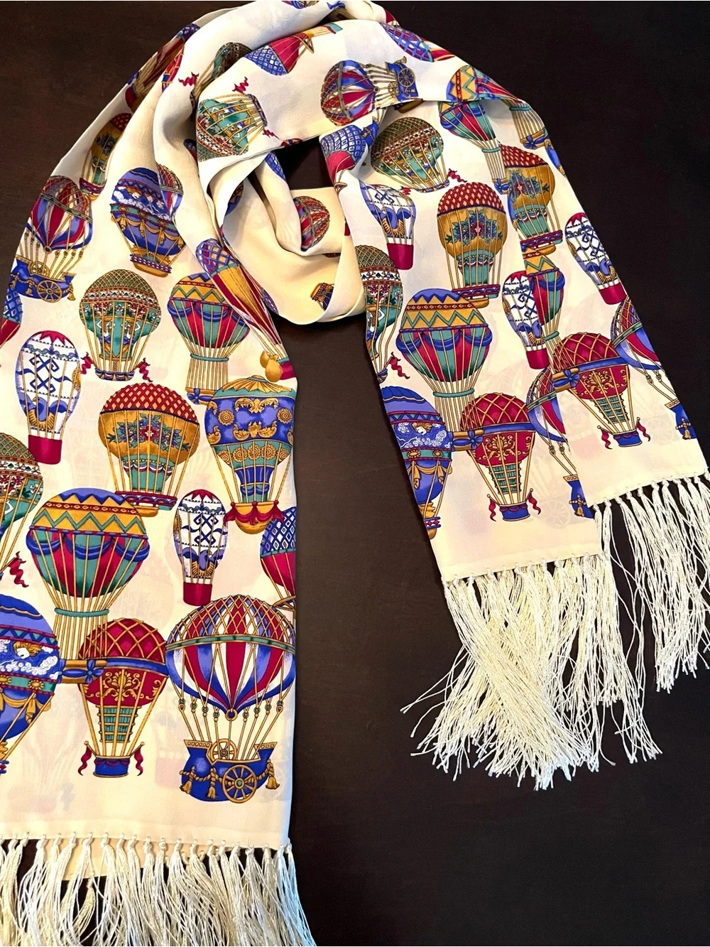 SILK Vintage Hot Air Balloon Scarf with Fringe